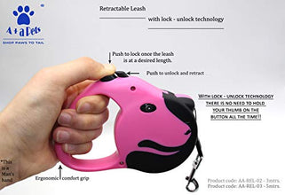 A+a Pets' Retractable Leash with Lock-Unlock Technology-Pink