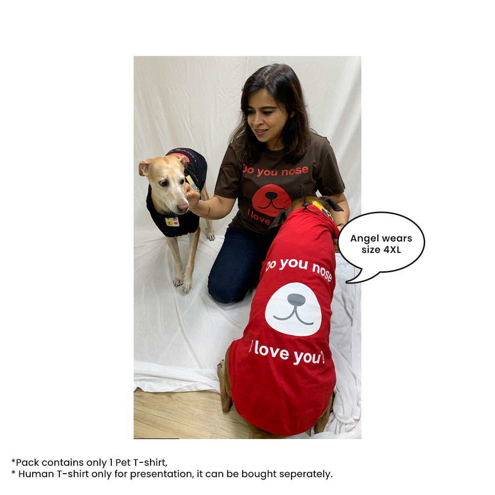 A+a Pets' Graphic Printed (Do You Nose ILU) T-Shirt for Dog, Puppy and Cat | Round Neck | Breathable Costumes | 100% Cotton