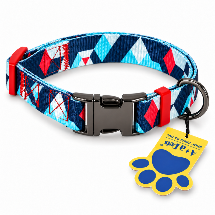Geometric design collar for dogs and cats, on white background