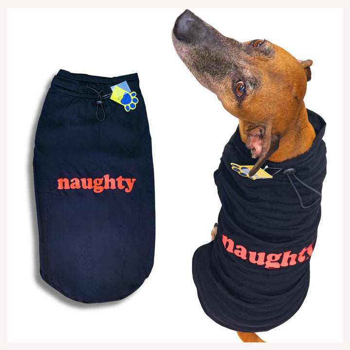 A+a Pets' Graphic Printed (Naughty) T-Shirt for Dog, Puppy and Cat | Round Neck | Breathable Costumes | 100% Cotton - www.aplusapets.com