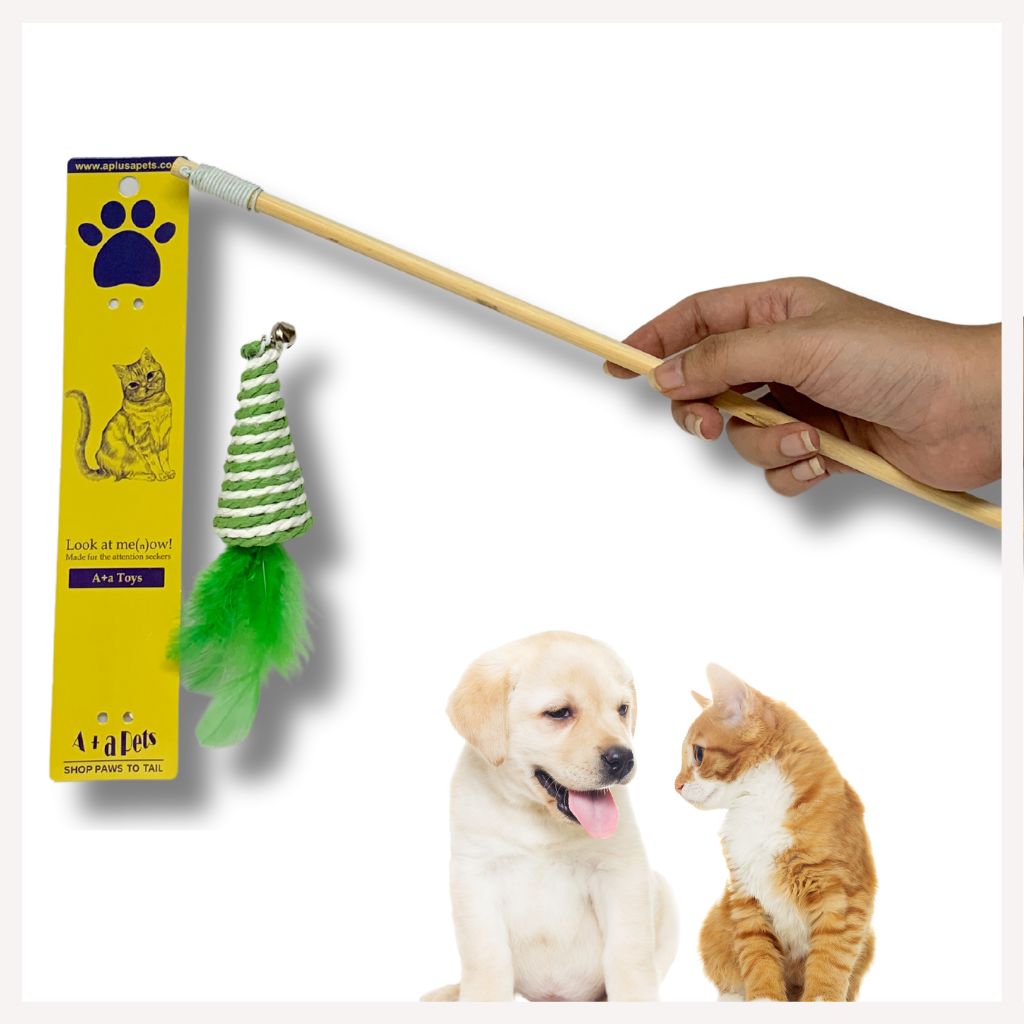 A+a Pets' Cat Wand Teaser Interactive Toy with Retractable Feather Con –