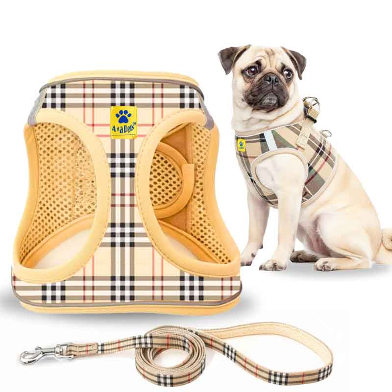 A+a Pets' Bur-Berry Checks Harness & Leash Set for Cats & Dogs