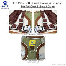 A+a Pets' Reflective Harness & Leash Set for Cats, Puppies, Small Dogs Suede Fabric - Dark Green