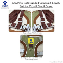 A+a Pets' Reflective Harness & Leash Set for Cats, Puppies, Small Dogs - Suede Fabric-Lime Green
