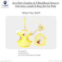 A+a Pets' Combo of 3 BackPack Harness, Leash & Bag Set - Stripes Design Yellow