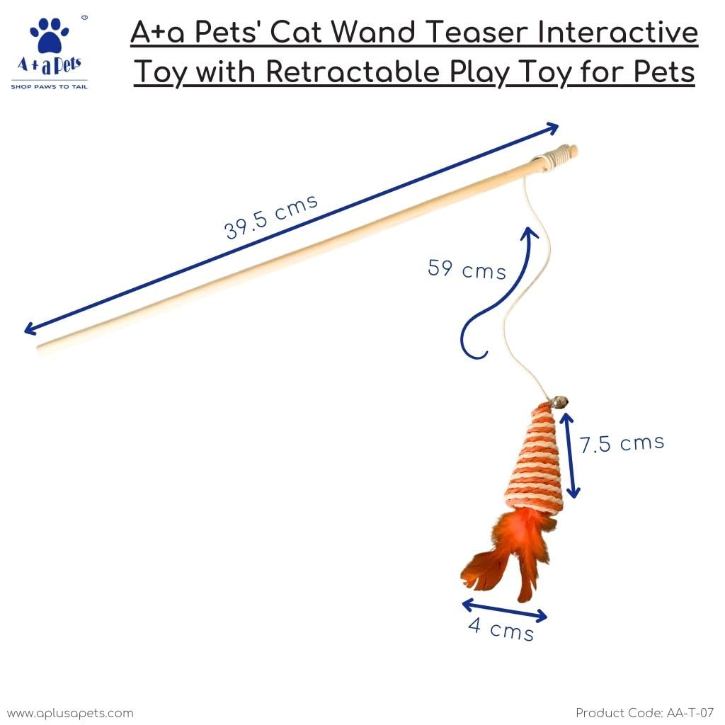 A+a Pets' Cat Wand Teaser Interactive Toy with Retractable Feather