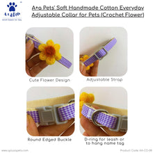 A+a Pets' Crochet Flower Adjustable Cat Collar, Soft Handmade - Yellow