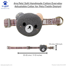 A+a Pets' Teddy Design Soft Handmade Cotton Everyday Adjustable Cat Collar - Brown