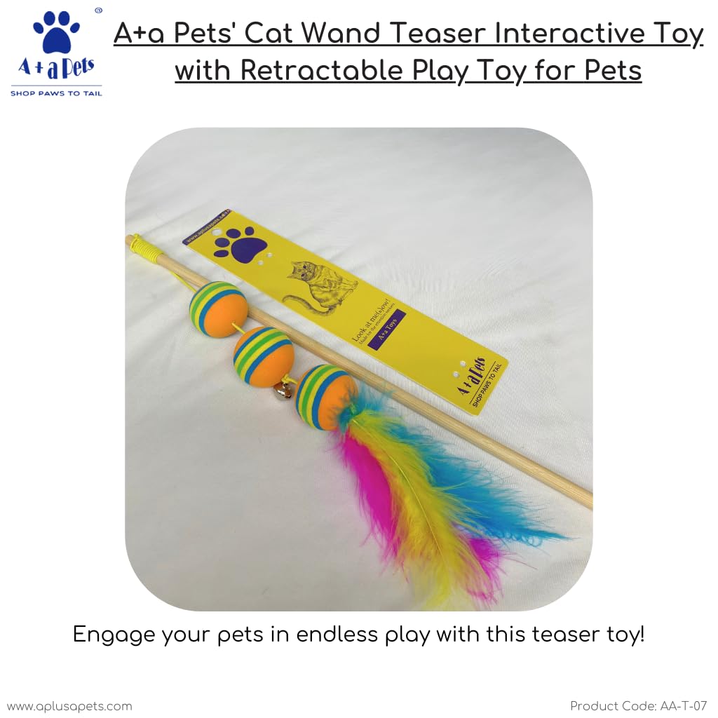 A+a Pets' Cat Wand Toy - Interactive Cat Teaser with Retractable Ball  Feather Play - Orange –