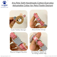 A+a Pets' Teddy Design Soft Handmade Cotton Everyday Adjustable Cat Collar - Grey