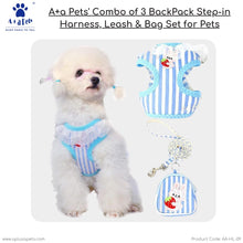 A+a Pets' Combo of 3 BackPack Harness, Leash & Bag Set - Stripes Design Blue