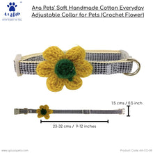 A+a Pets' Crochet Flower Adjustable Cat Collar, Soft Handmade - Sunflower Yellow