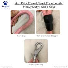 A+a Pets' Round Short Rope Leash | Good Grip for Large, Medium, Heavy Puller Dogs (Pink)