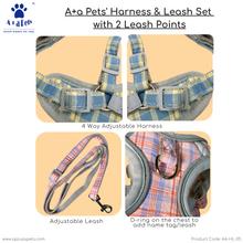 A+a Pets' Harness & Leash Set for Cats, Puppies, Small Dogs Reflective Strips - Pink Checks - www.aplusapets.com