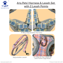 A+a Pets' Harness & Leash Set for Cats, Puppies, Small Dogs Reflective Strips - Pink Checks