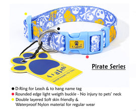 A+A Pets' Pirate Design Collar For Dogs and Cats - Blue