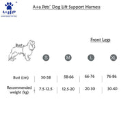 dog support harness size chart