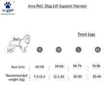 dog support harness size chart