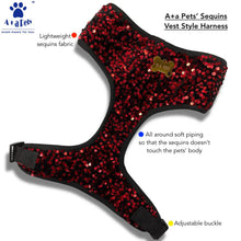 A+a Pets' Sequins Set of 5- Harness, Leash, Collar, Bow & Poo Bag Pouch- Red