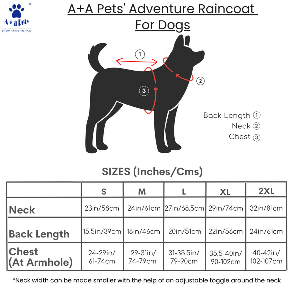 dog raincoat size chart