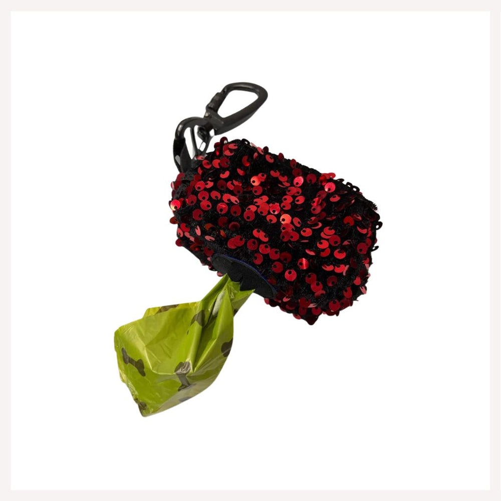 A+a Pets' Sequins Dog Poo Bag Pouch Dispenser- Red - www.aplusapets.com