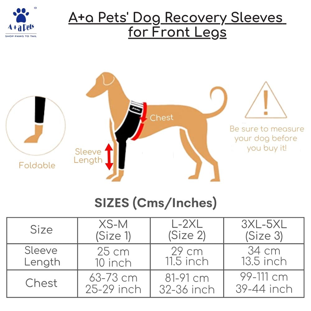 dog recovery sleeves for front leg size chart
