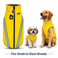 Yellow dog vests with reflective stripes on a white background