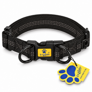 Black heavy duty padded collar for dogs, on white background