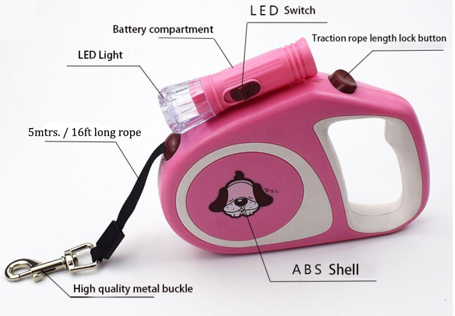A+a Pets' Retractable Dog and Cat Leash with Torch light