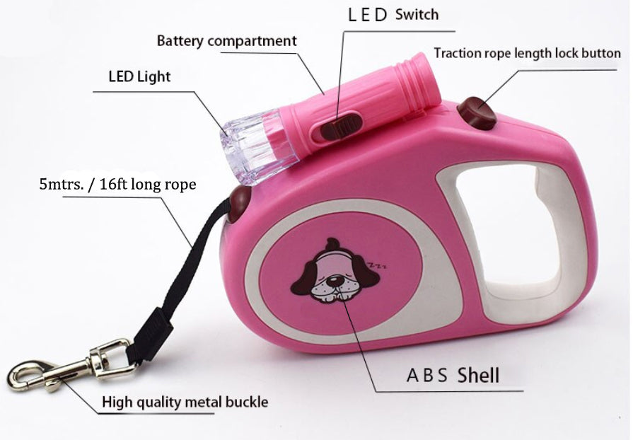 A+a Pets' Retractable Dog and Cat Leash with Torch light