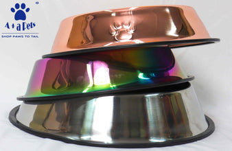 A+a Pets' Rainbow Colour Stainless Steel Feeding Bowl (900ml) - www.aplusapets.com