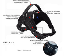 A+A Pets' Heavy Duty Padded, Reflective Stitches H Style Harness - www.aplusapets.com